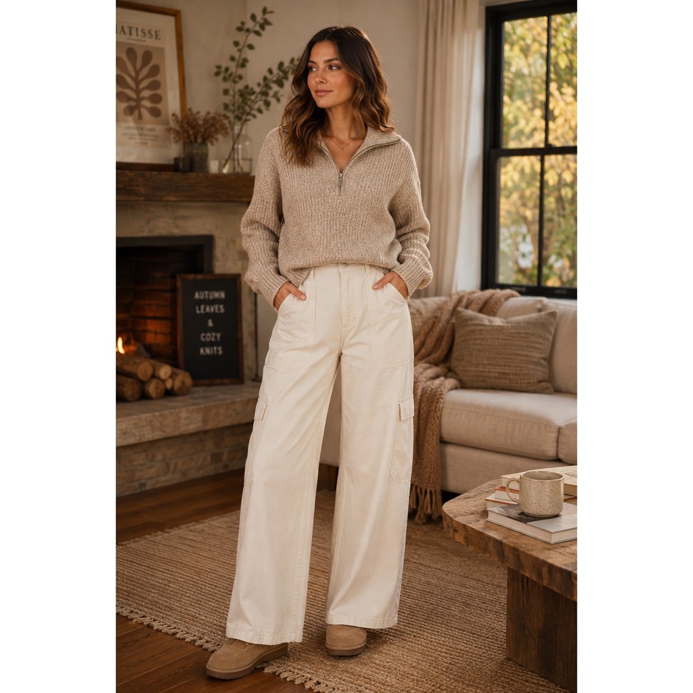 Madewell Cargo Pants Cream Wide Leg Utility Size 27